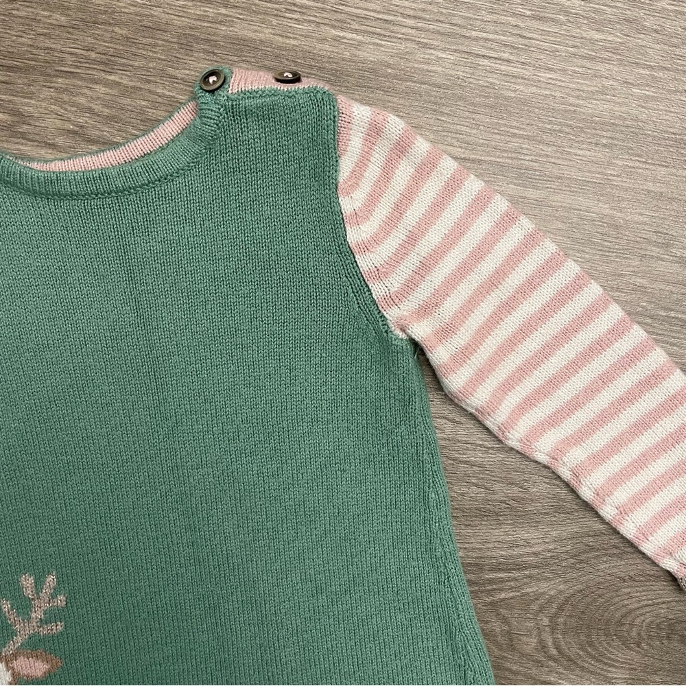 Baby Boden Green Deer Sweater Dress Size 12-18M - Picture 2 of 7